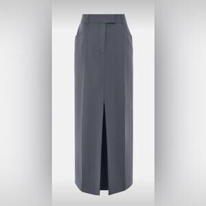 Lichi Tailored Grey Maxi Suiting Skirt | Minimalist High-Waist Pencil Maxi
